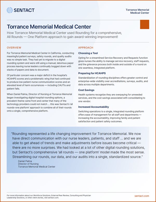 Case Study: How Torrance Memorial Medical Center used Rounding from Sentact to gain award-winning improvement